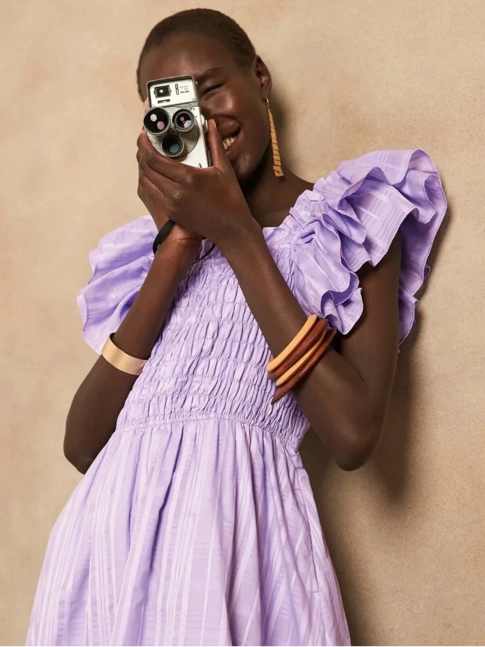 Banana Republic Lilac Ruffle-Sleeve Midi Dress